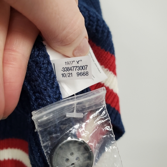 American Eagle Varsity Cardigan Sweater XL Blue White Striped Collared Preppy - Picture 10 of 13